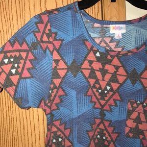 Lularoe Carly red/blue aztec print dress size S.